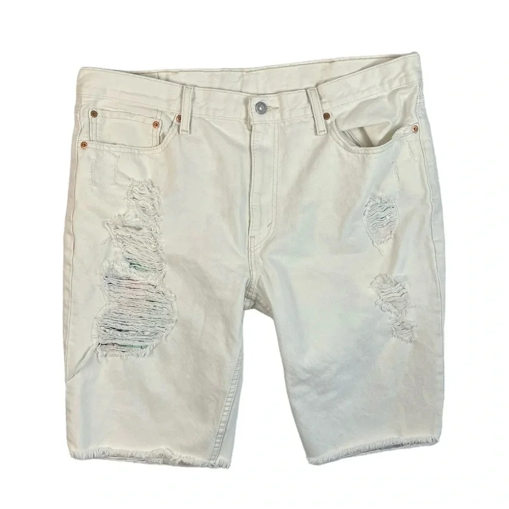 SH822 Men’s Levi’s Strauss 511 Distressed Ripped Denim Jean Shorts 38
